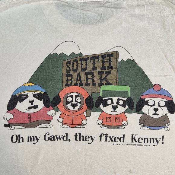 Vintage 1998 Big Dogs South Park Parody South Bark T-Shirt XL USA - Picture 2 of 14